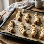 Mumien-Würstchen aus dem Thermomix® auf dem Backblech für Halloween